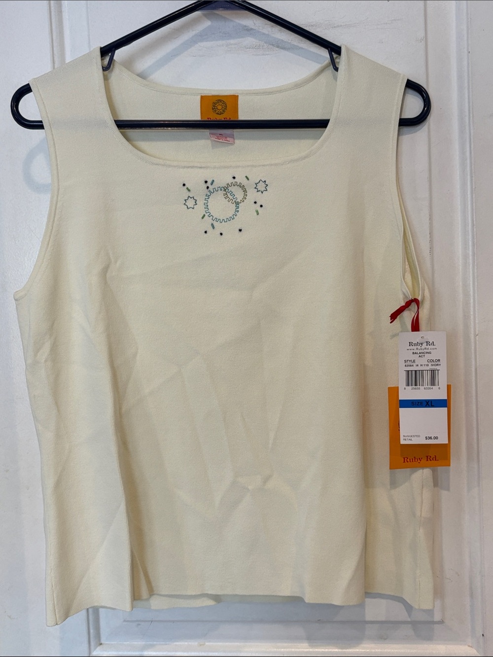 Ruby Rd. Cream Tank with Centerfront Rhinestone Motif